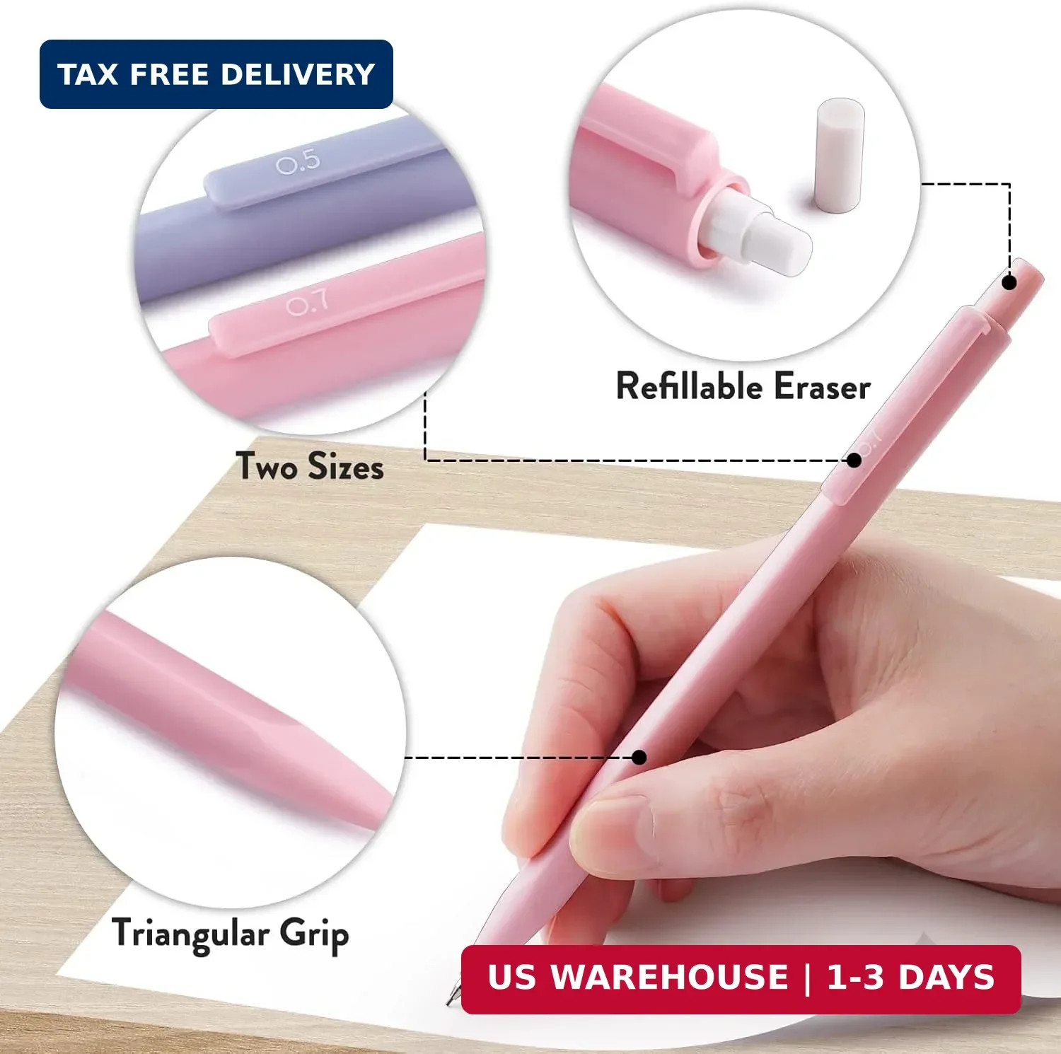 Four Candies Cute Mechanical Pencil Set, 6PCS Pastel Mechanical Pencils 0.5 & 0.