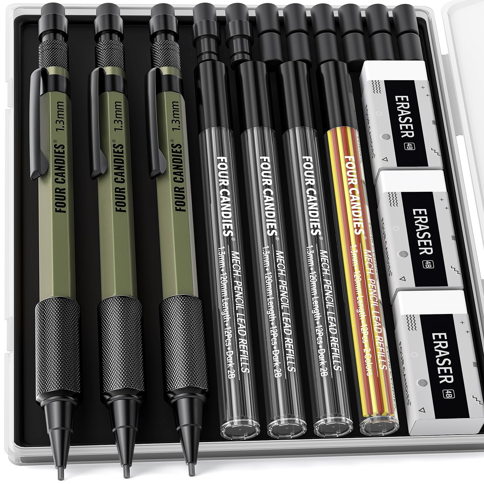 1.3mm Mechanical Pencil Set with 48 Lead Refill, 3PCS Metal Weatherproof Body…