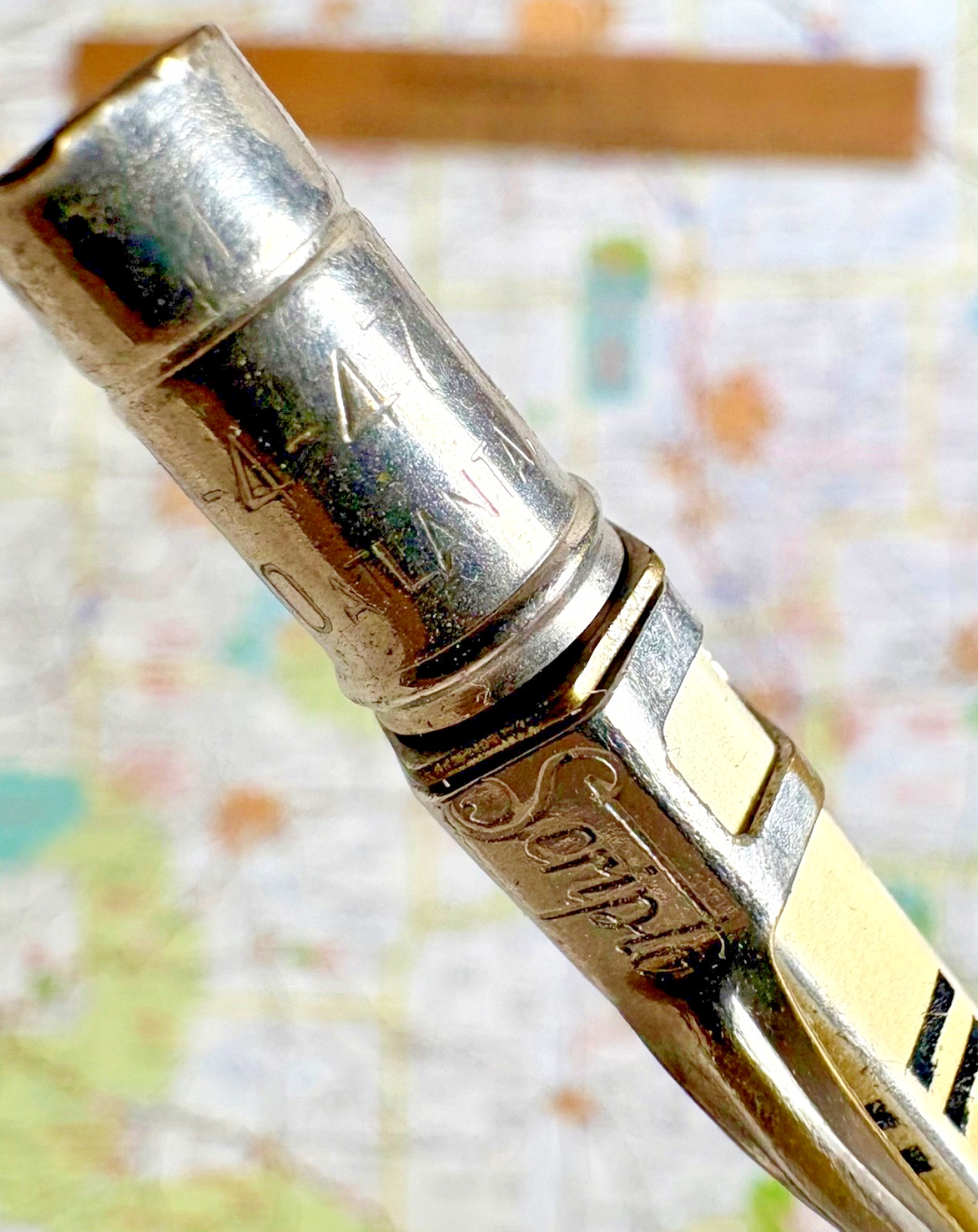 Vintage Scripto 4-47 Aluminum Twist Activated Pencil – yellow with black lines