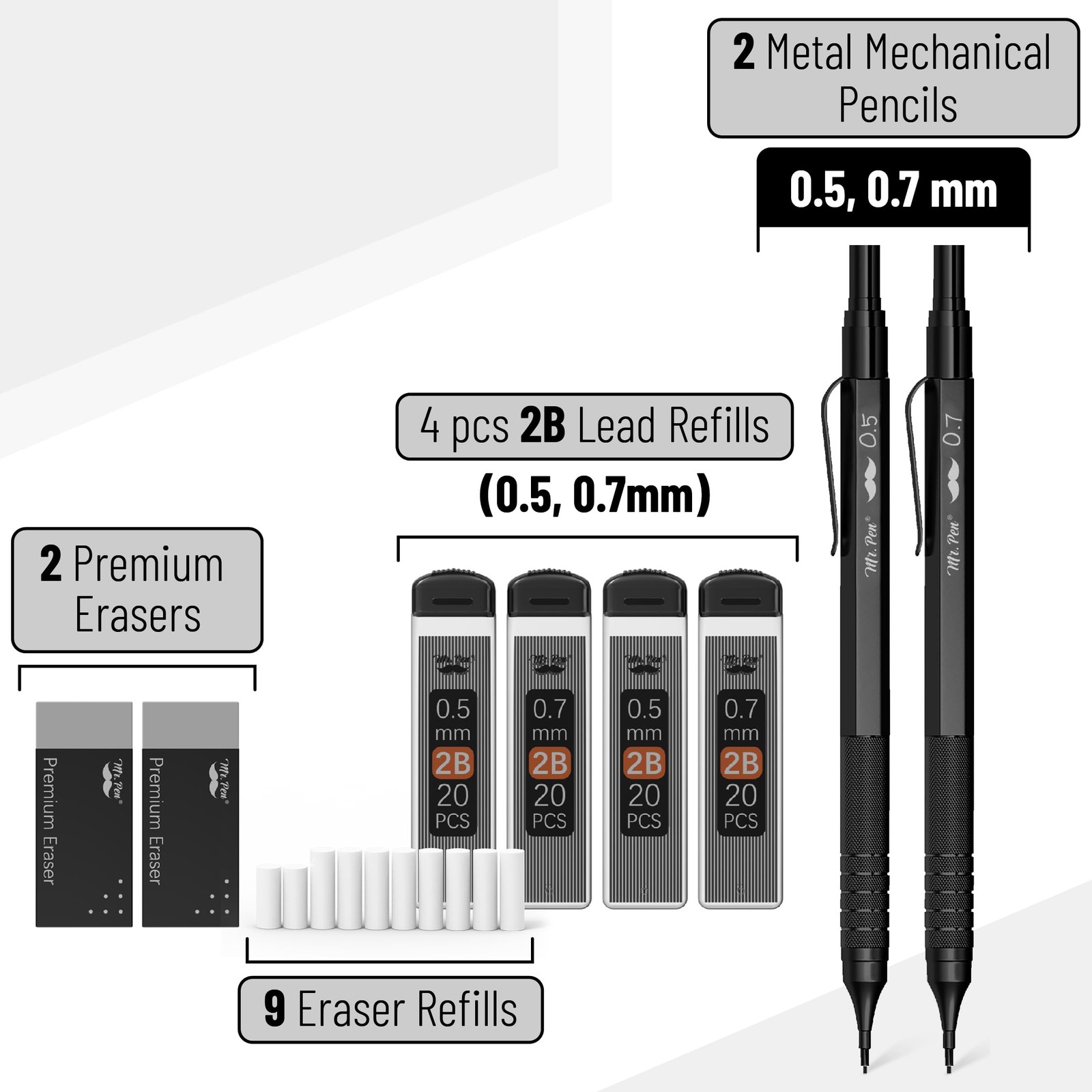 Mr. Pen- Metal Mechanical Pencil Set with Lead 1 Count (Pack of 1), Black