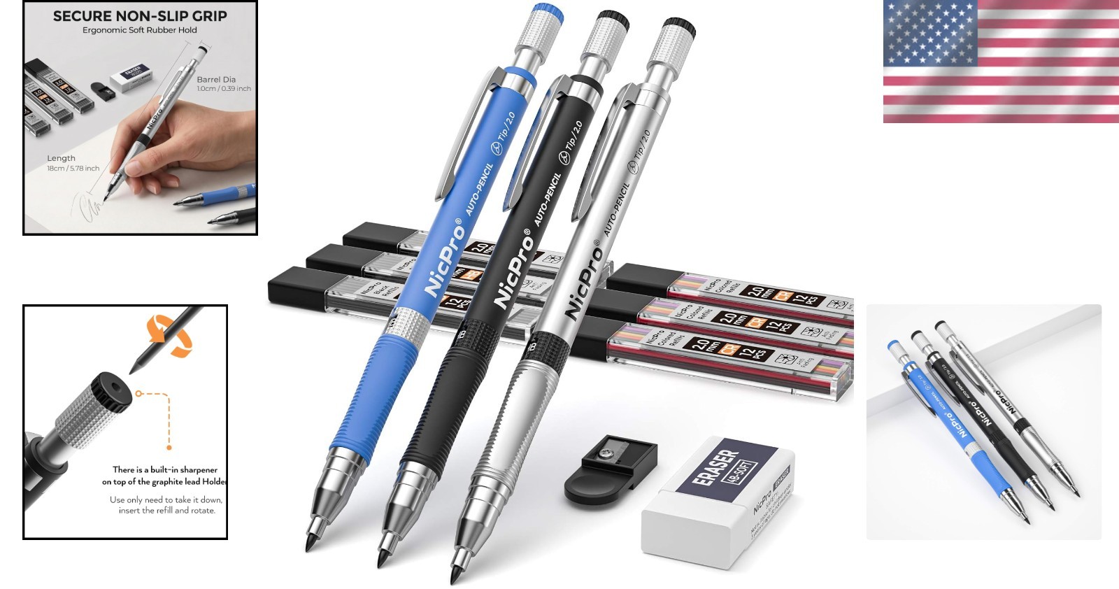 11-Piece Vibrant 2mm Mechanical Pencil Set for Artists & Drafting Professionals