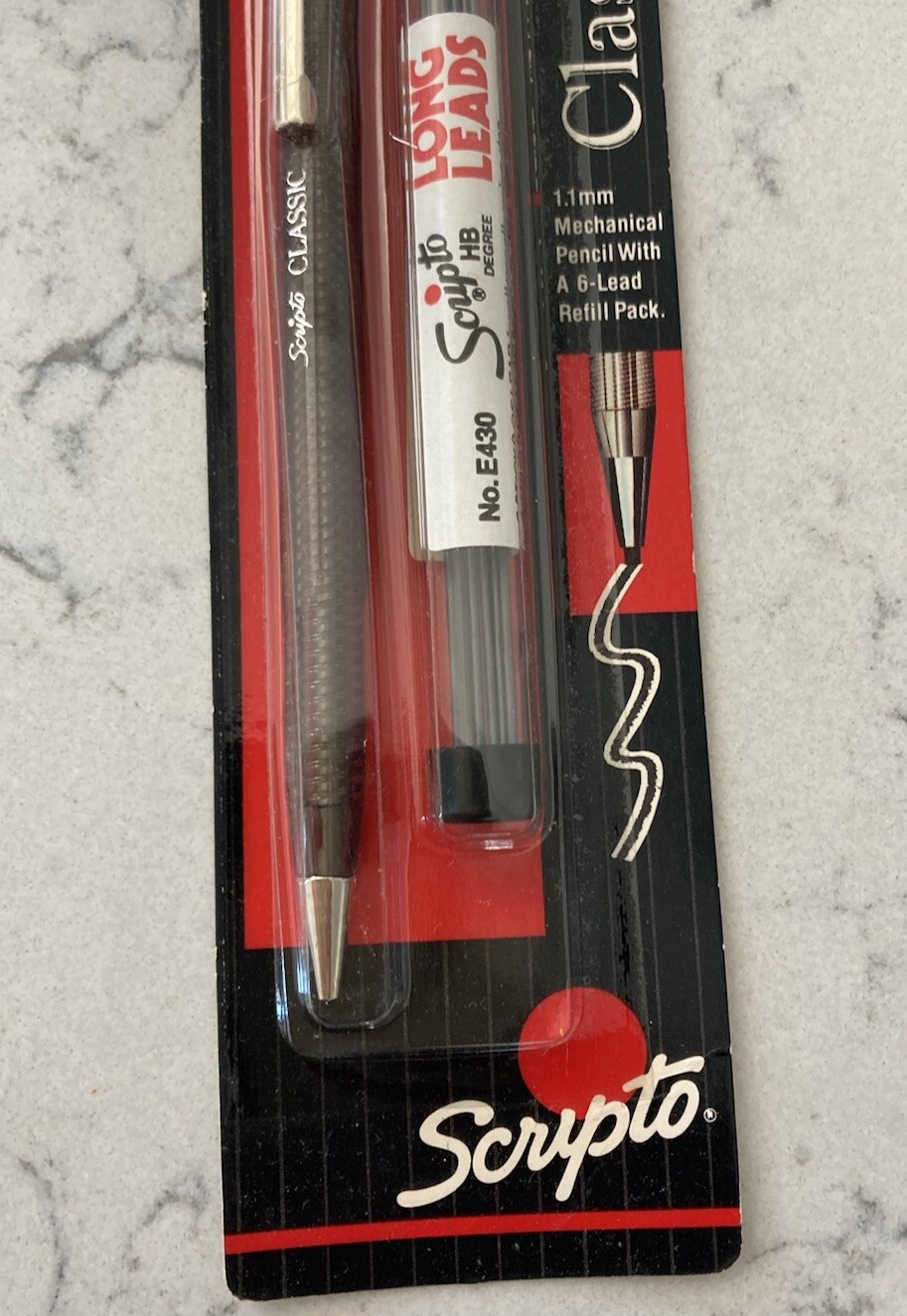 VINTAGE SCRIPTO Clasic Mechanical Twist Pencil Long Lead Clear Black 1991 1.1mm