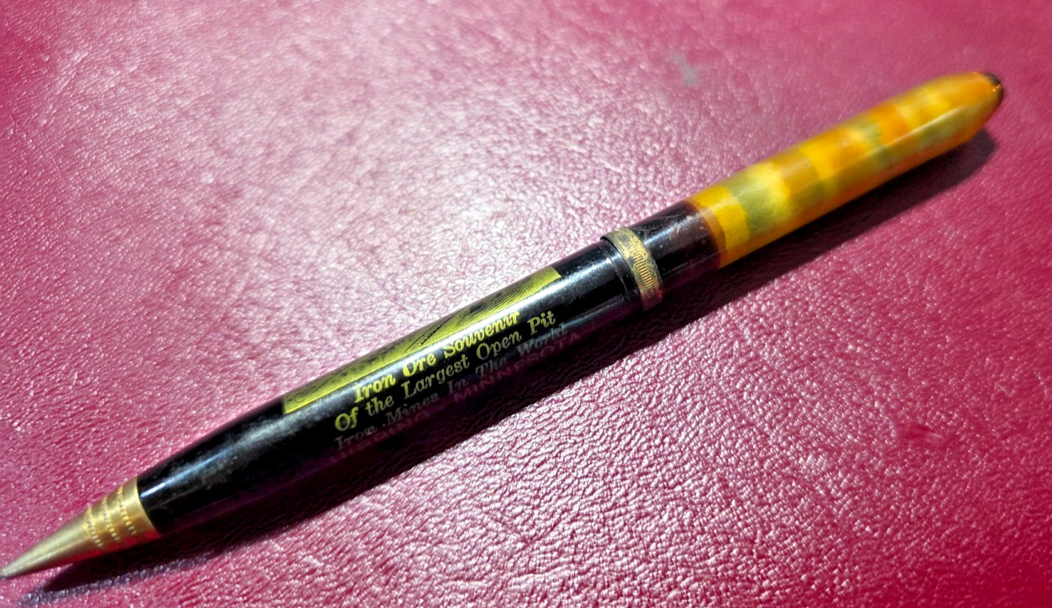 Hibbing Minnesota Iron Ore Mine 0.9mm Mechanical Pencil w/Iron Ore In Cap -1950s