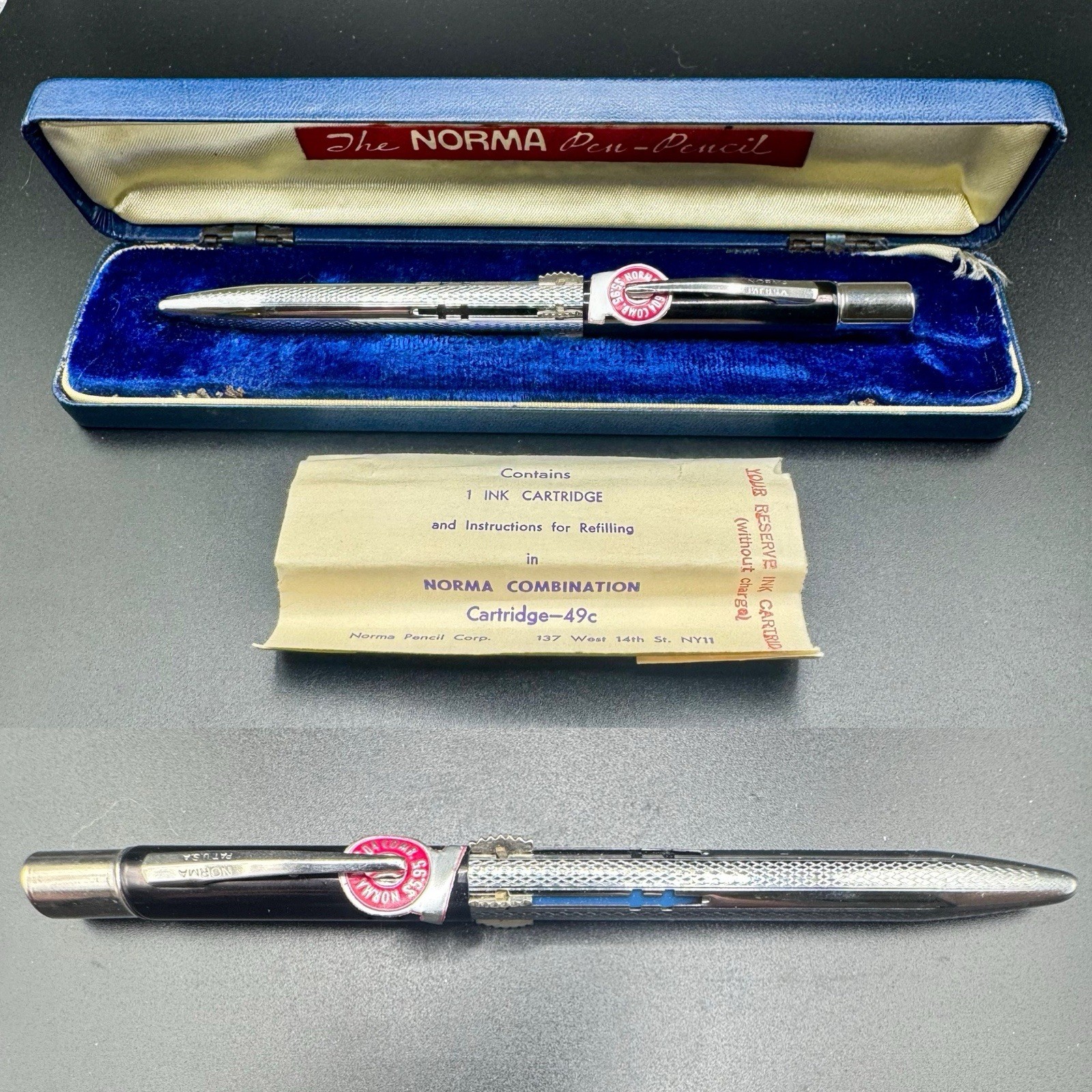 Vintage Norma Multi Color Pen-Pencil Black Enamel /Chrome -Works – Box/Price tag