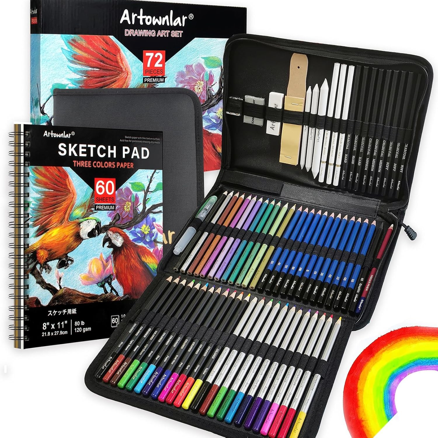 Artownlar 72 Pack Drawing Sketching Set with 8×11 Sketchbook | Pro Multicolor