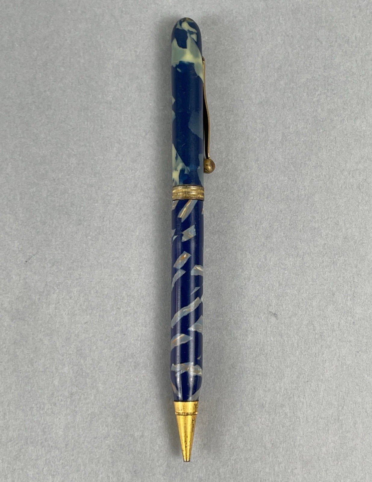 Vintage Marine Cream Brown Gold Trim Marbled Celluloid Mechanical Pencil