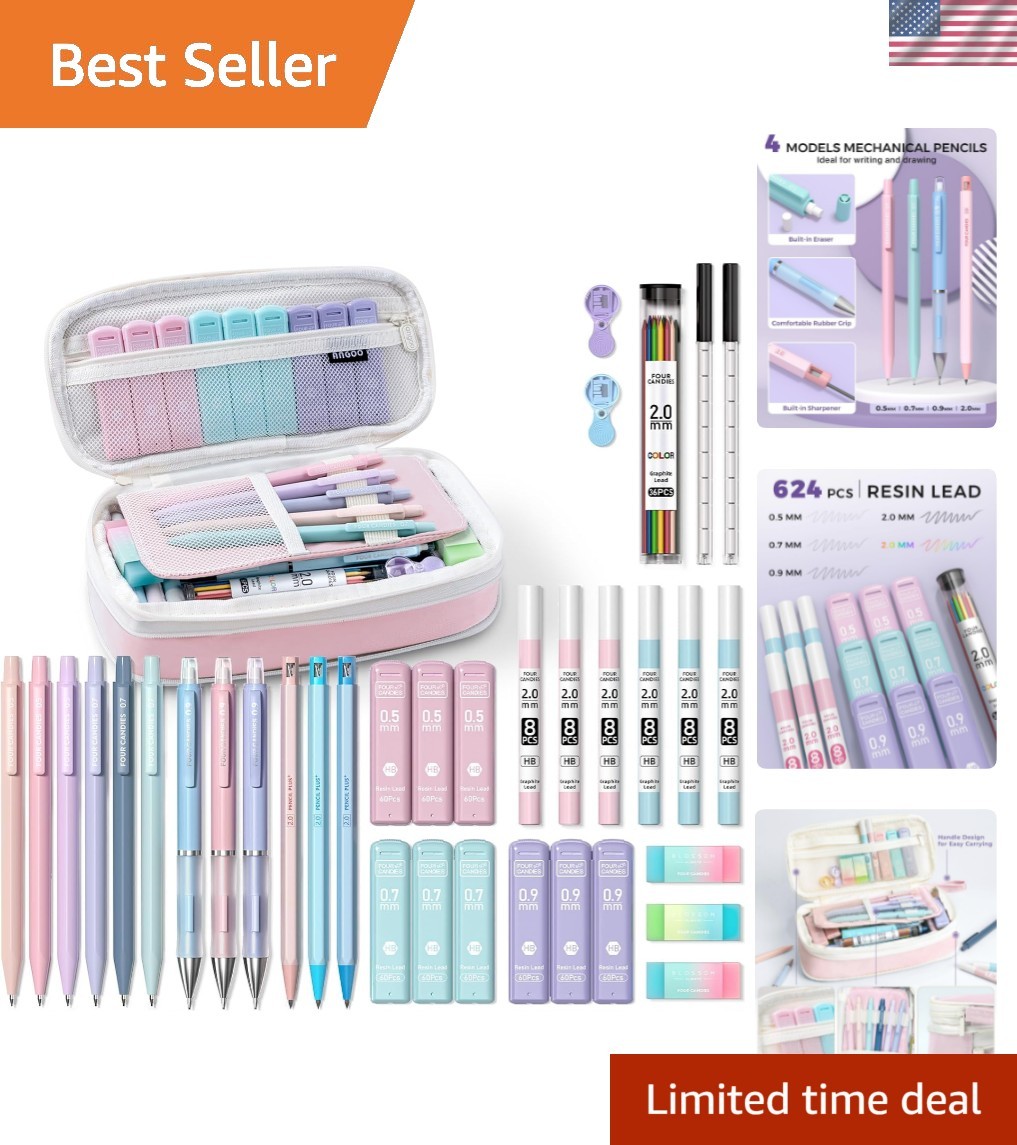 36PCS Aesthetic School Supplies, Mechanical Pencils 0.5mm, 0.7mm, 0.9mm & 2.0…