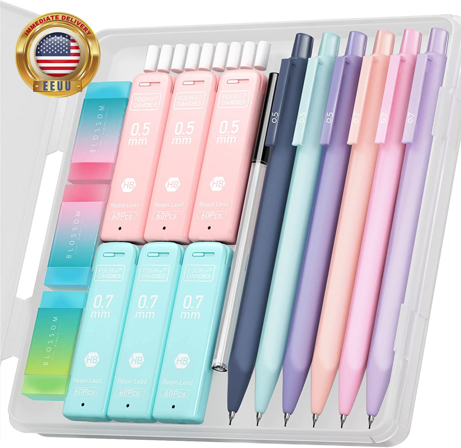 Cute Mechanical Pencil Set, 6PCS Pastel Mechanical Pencils 0.5 & 0.7Mm with 360P