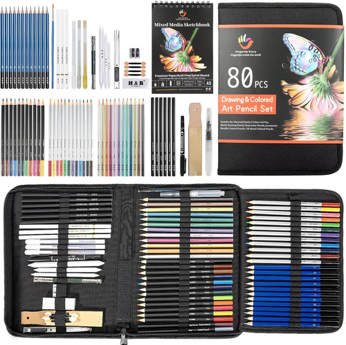 H & B 80 PCS Pro Drawing & Art Supplies Set, Sketching Kit Black | 80 Count