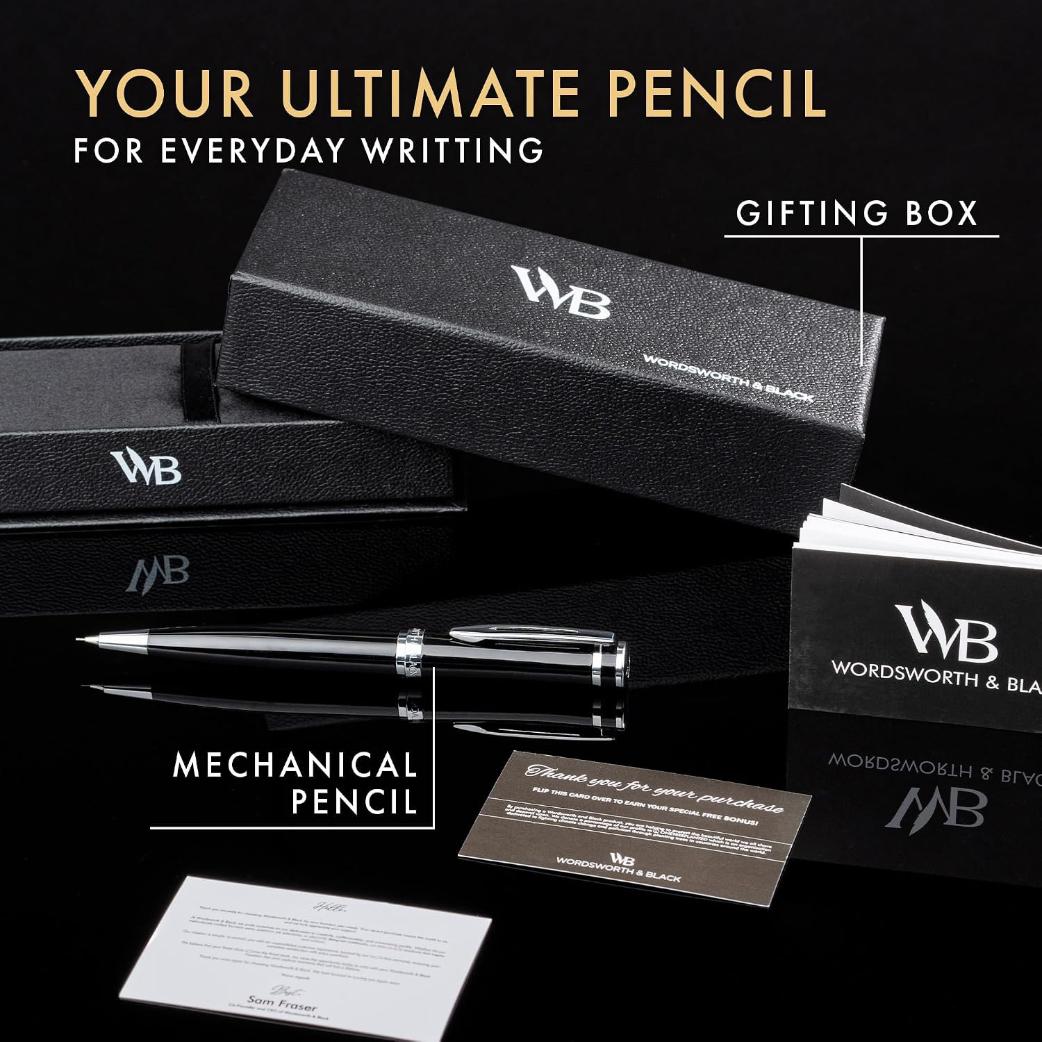Wordsworth and Black Mechanical Pencil Graphite Lead- Stunning Luxury Metal Penc