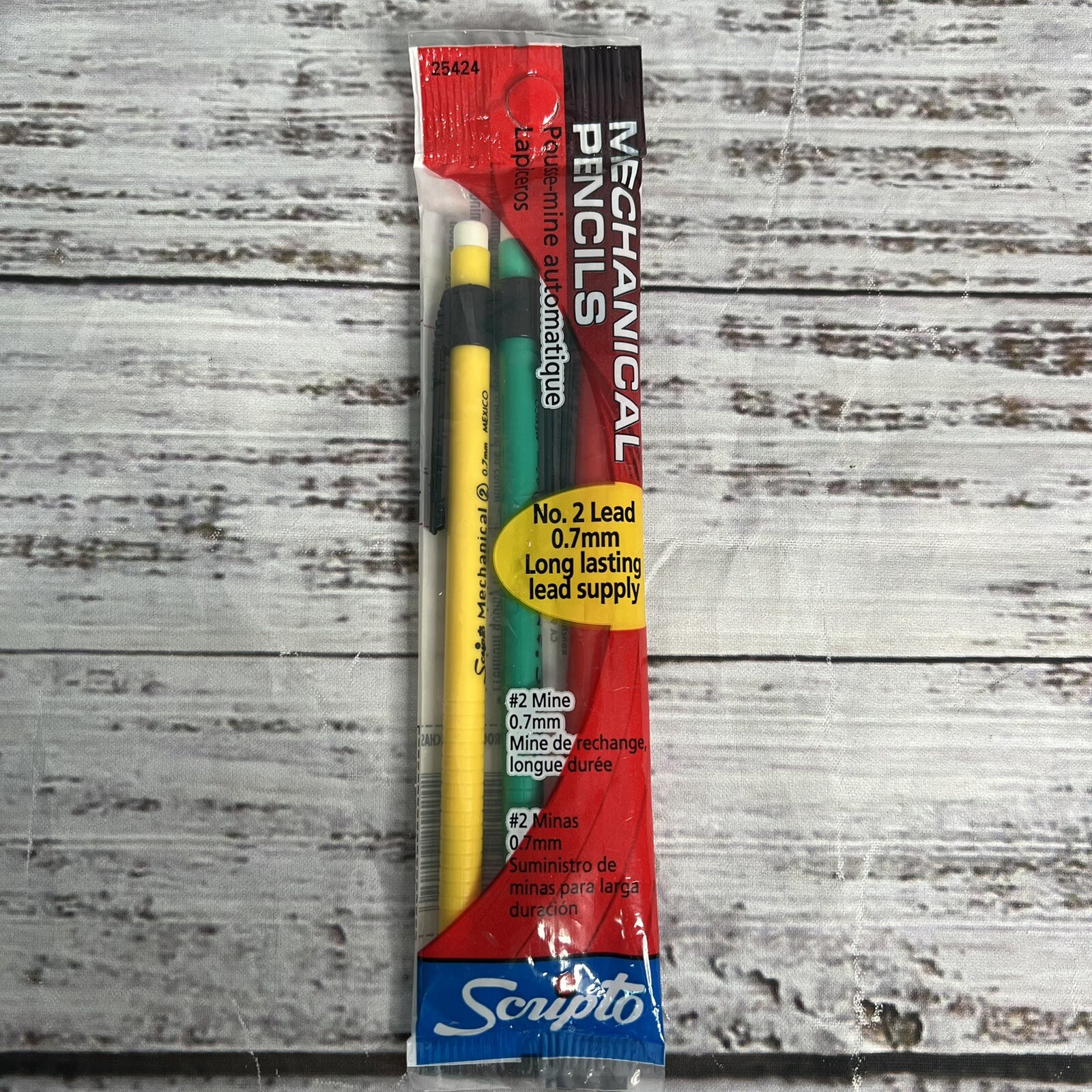 Scripto Mechanical Pencil .7mm No. 2 B5039M 25424 Red Green Yellow Pack Of 3