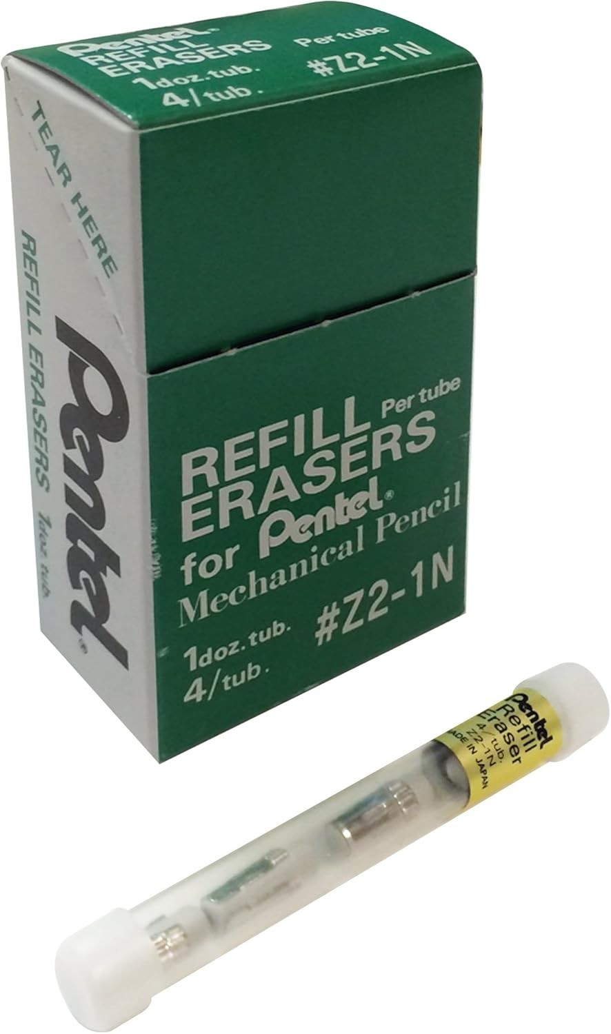 Pentel Refill Eraser for Mechanical Pencils, White, 12 Tubes, 4 Erasers per Tube