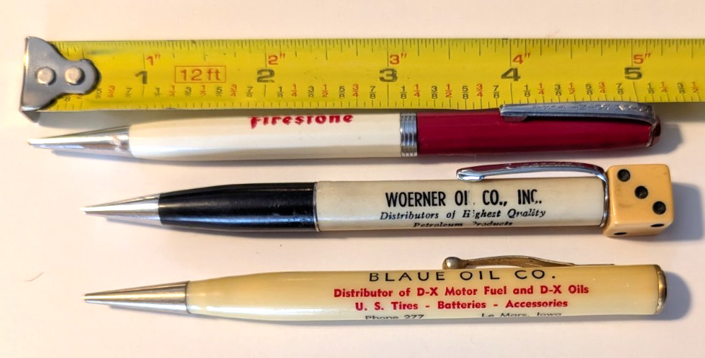 Vintage Firestone, Blaue & Woerner Oil Companies Advertising Mechanical Pencils