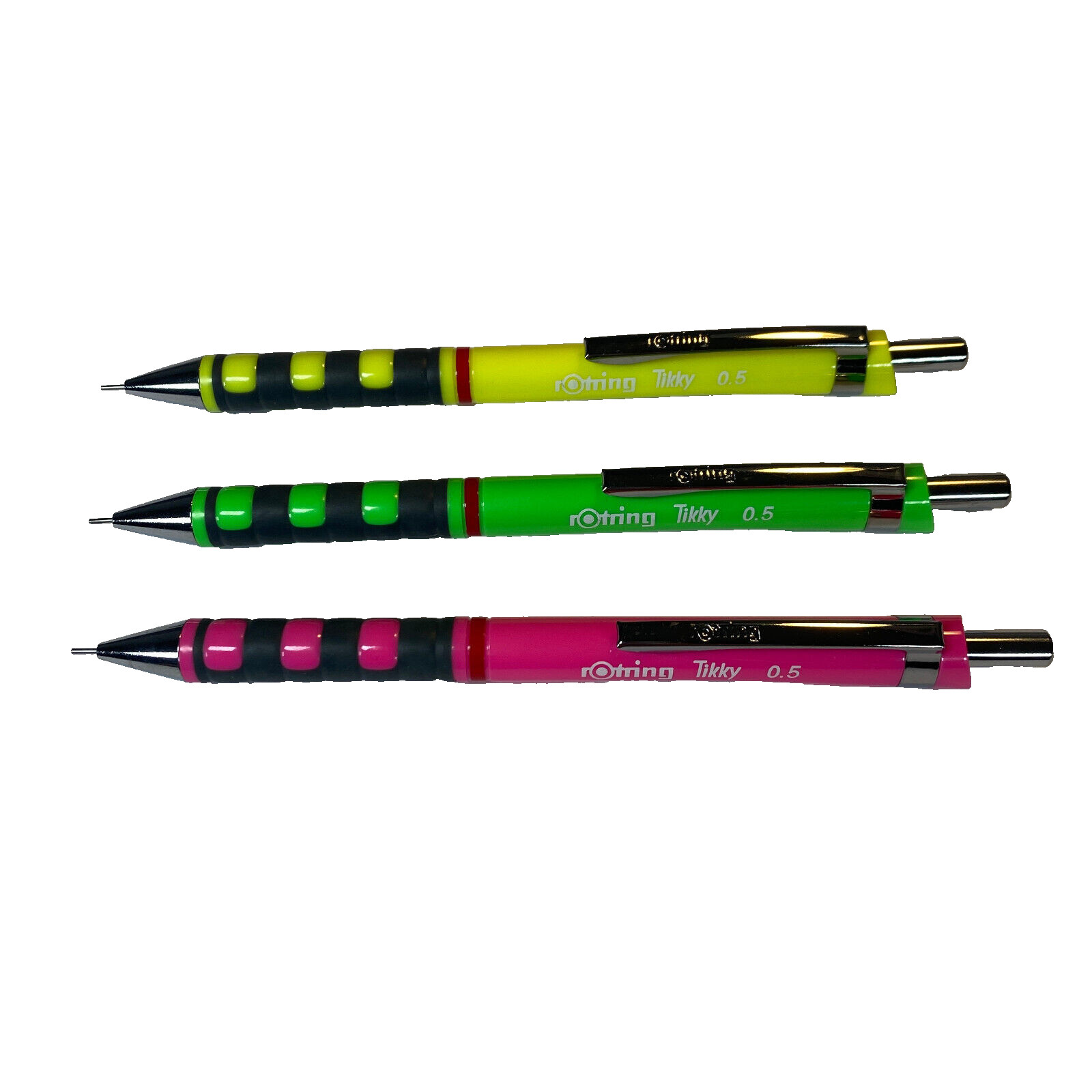 NEW Rotring Tikky 0.5 mm Mechanical Pencil Lot of 3 Grip Green Yellow Pink