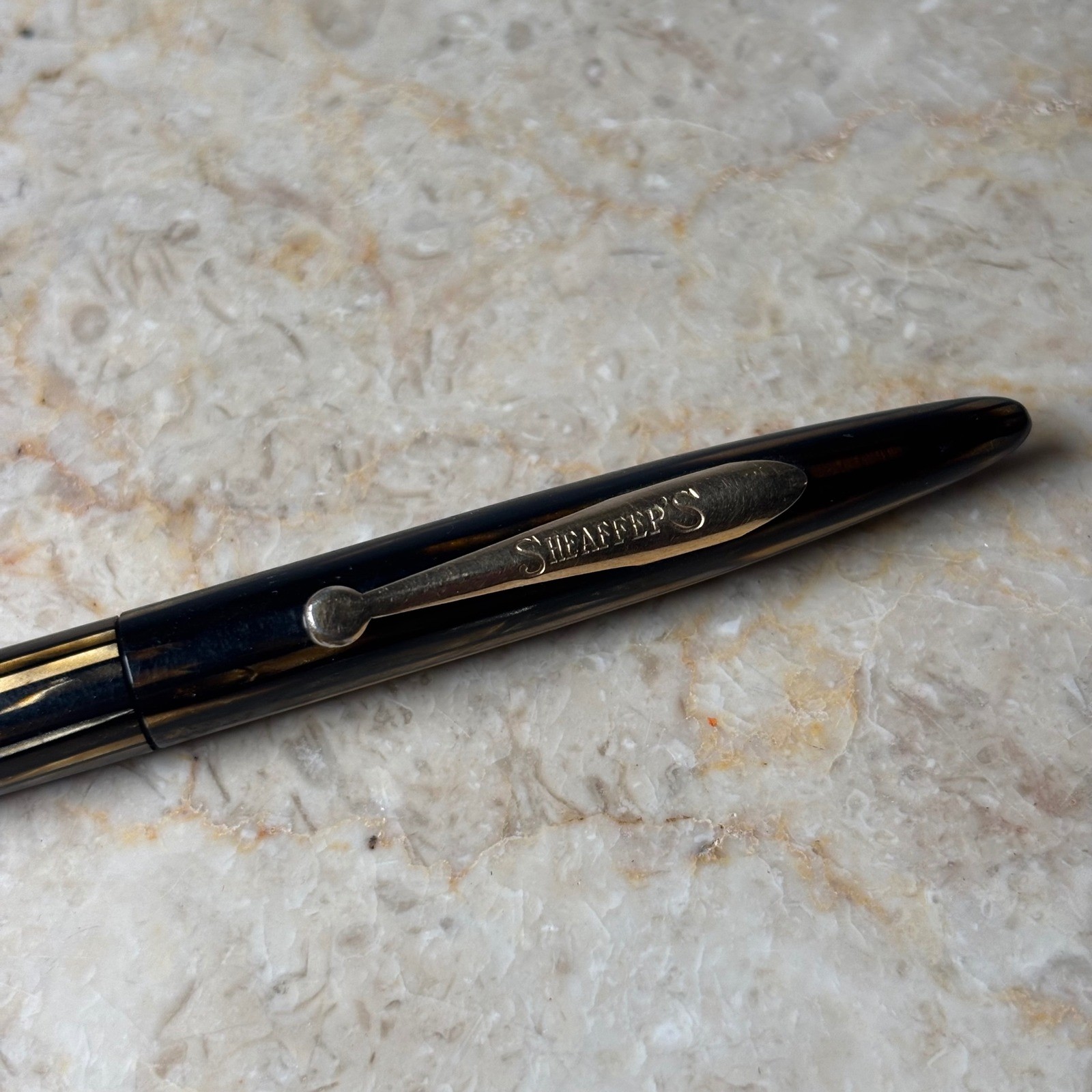 Sheaffer’s Pen Pencil Brown Striated Celluloid Gold Trim Vintage