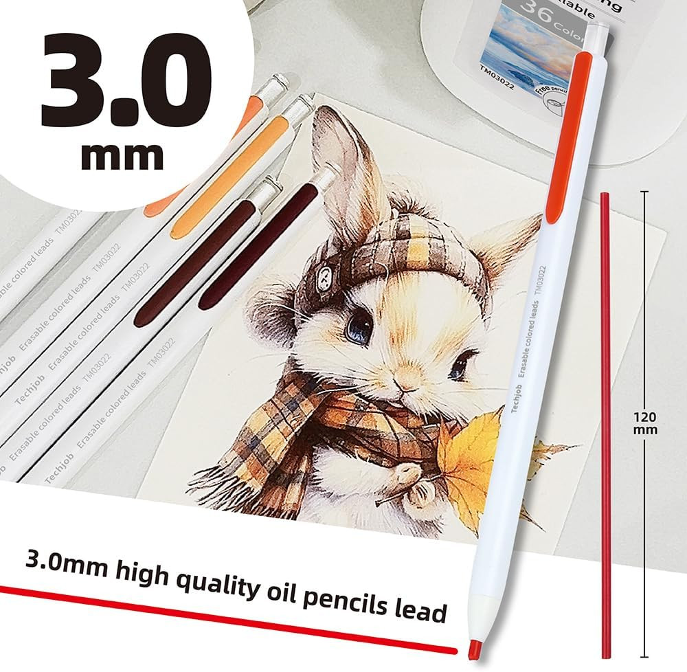 Mechanical Colored Pencils,3.0mm 36-Color Erasable Mechanical Pencil Set with Sh