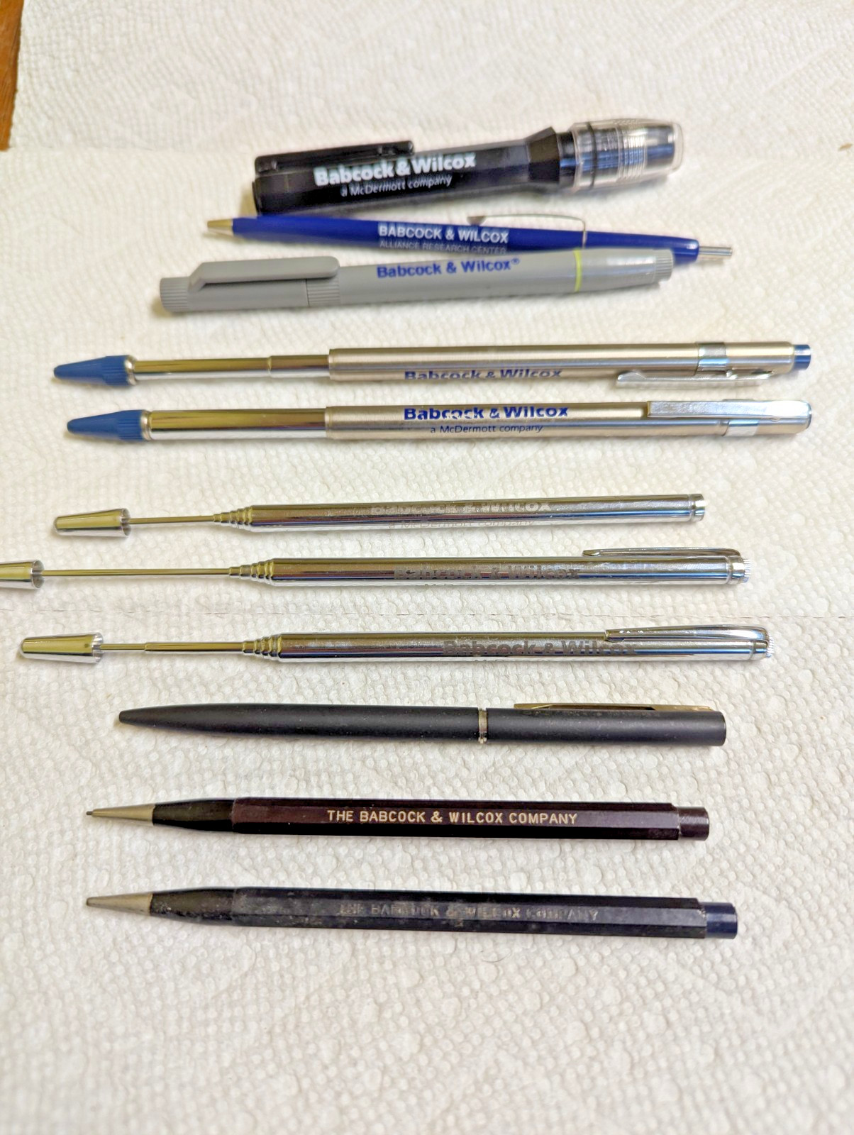 Babcock & Wilcox B&W Mechanical Pencil Pen Pointers Pen Light Variety Lot Vtg
