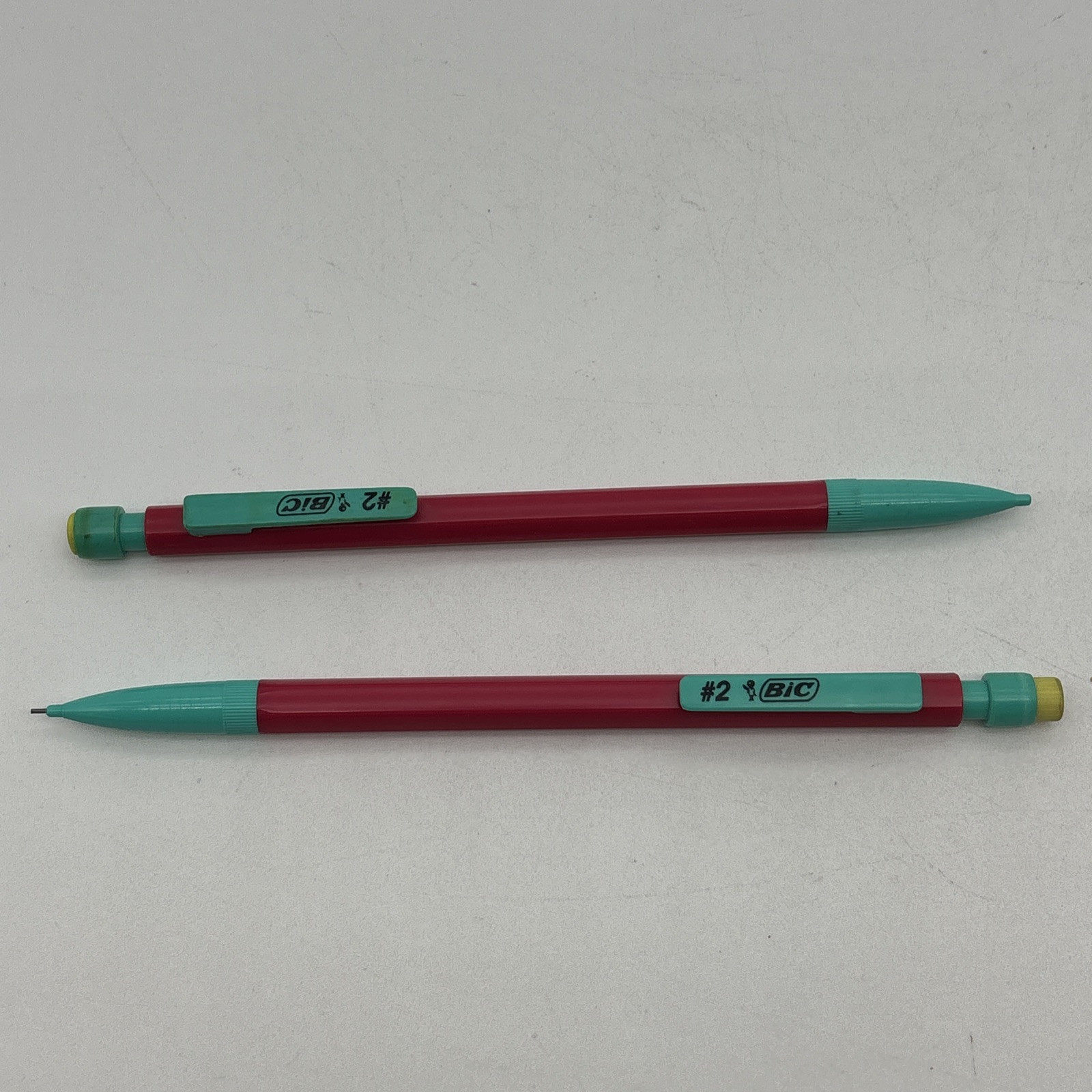 Bic #2 Mechanical Pencils Pink And Blue Green Fuchsia And Turquoise 90s Lot Of 2