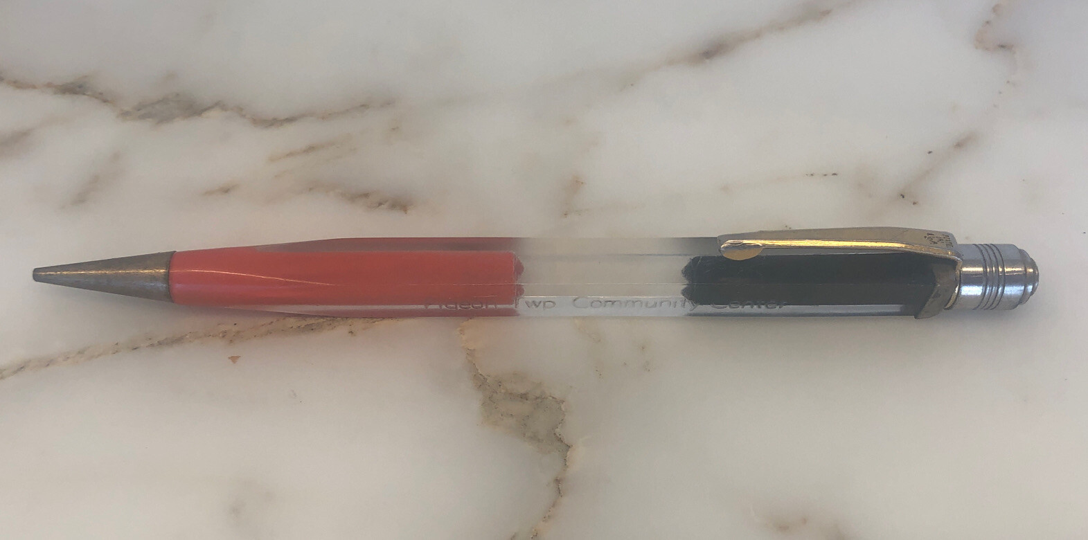 Vintage Square Lucite Mechanical Pencil Pigeon TWP Community Ctr Evansville IN