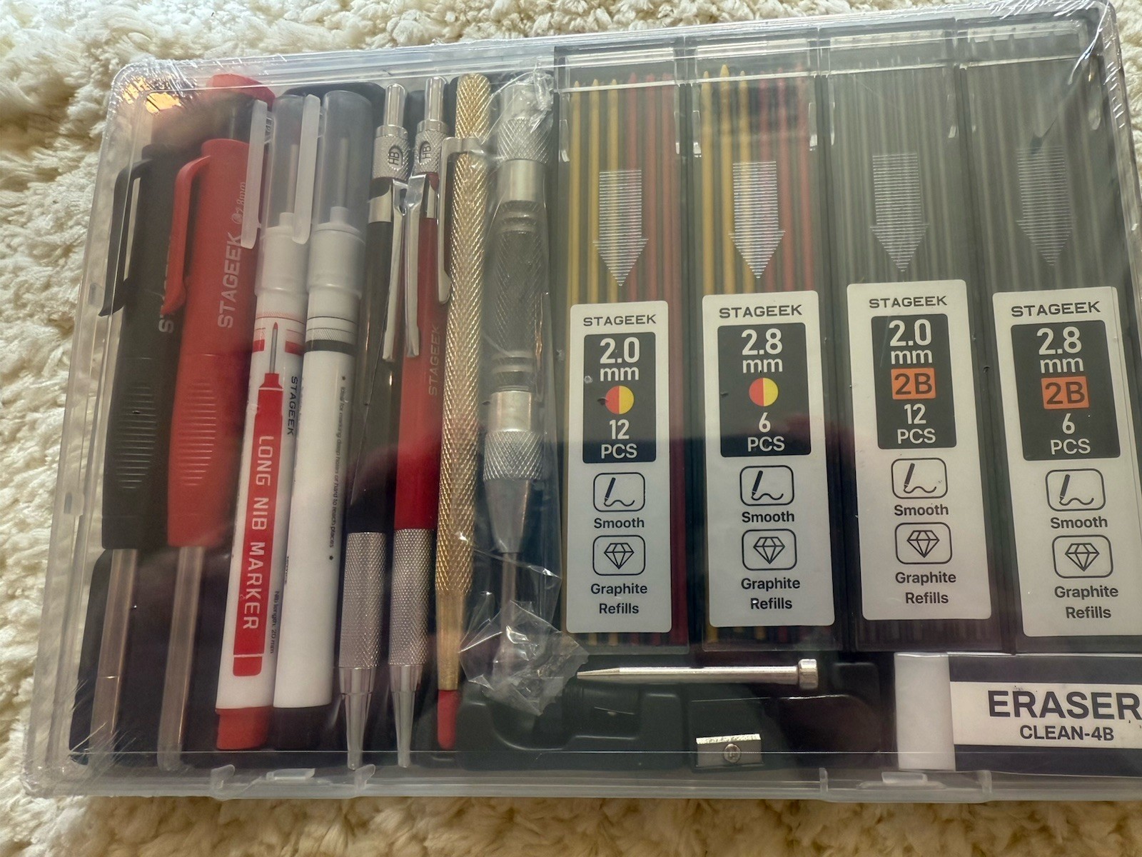 17 Pack Mechanical Carpenter Pencil Set with Sharpener 40 Red+Black(17pcs)
