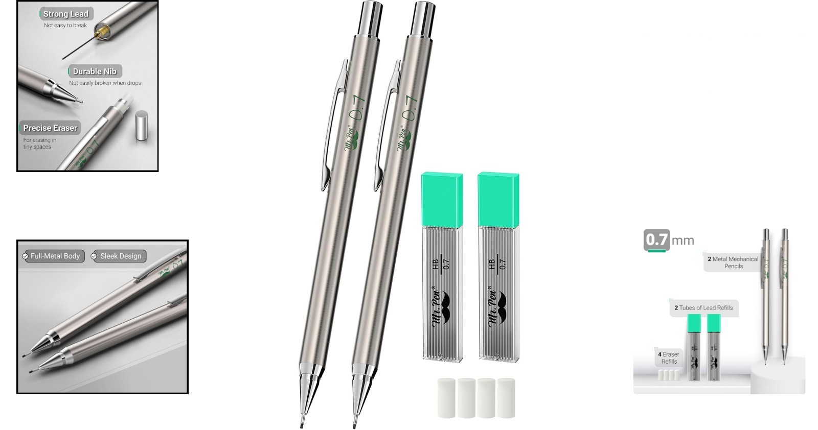 Professional 2 Pack of 0.7mm Metal Mechanical Drafting Pencils – Quality