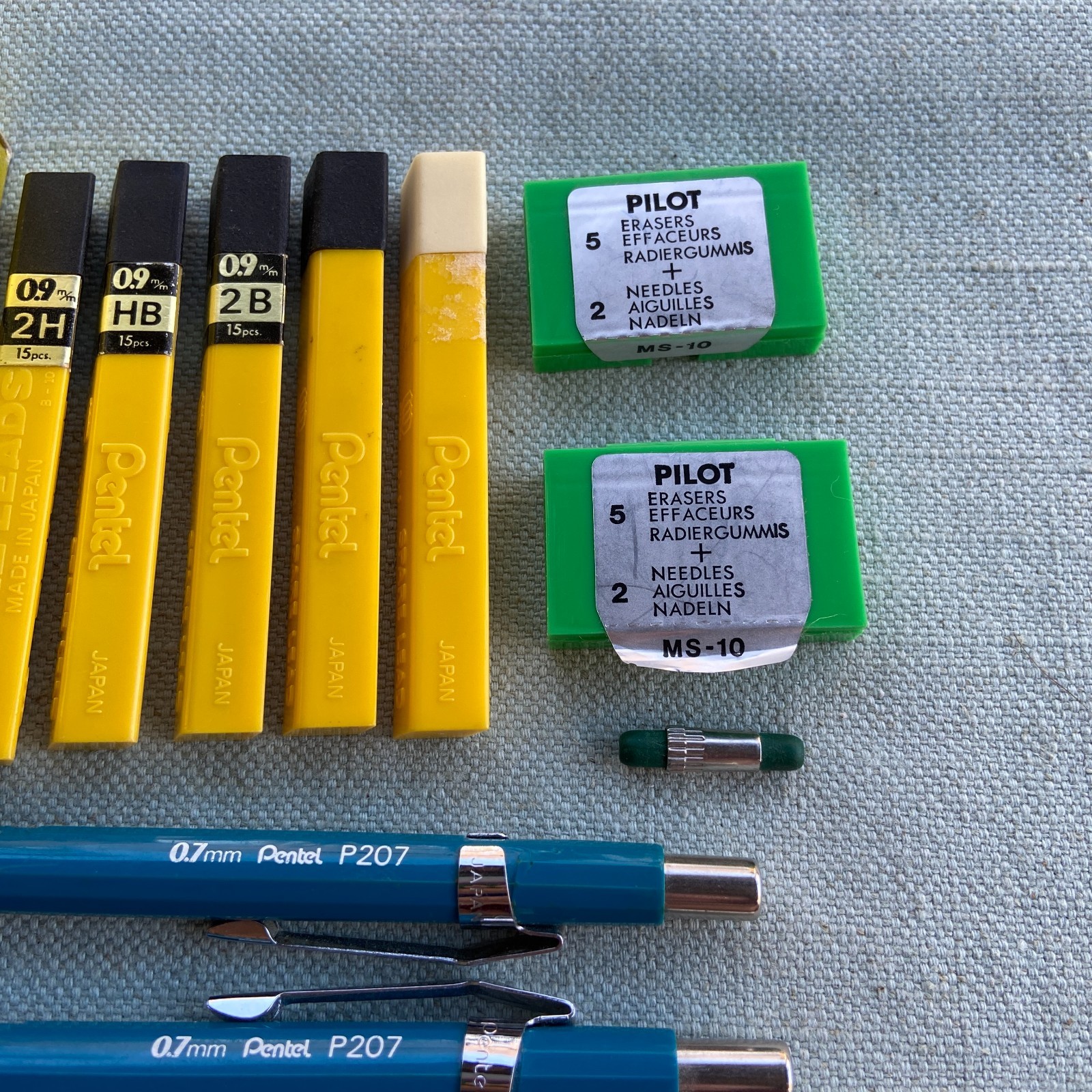 Vintage Drafting Pentel .7mm .9 PIlot P207 P209 Pencil H 2H 2B HB Lead Erasers L