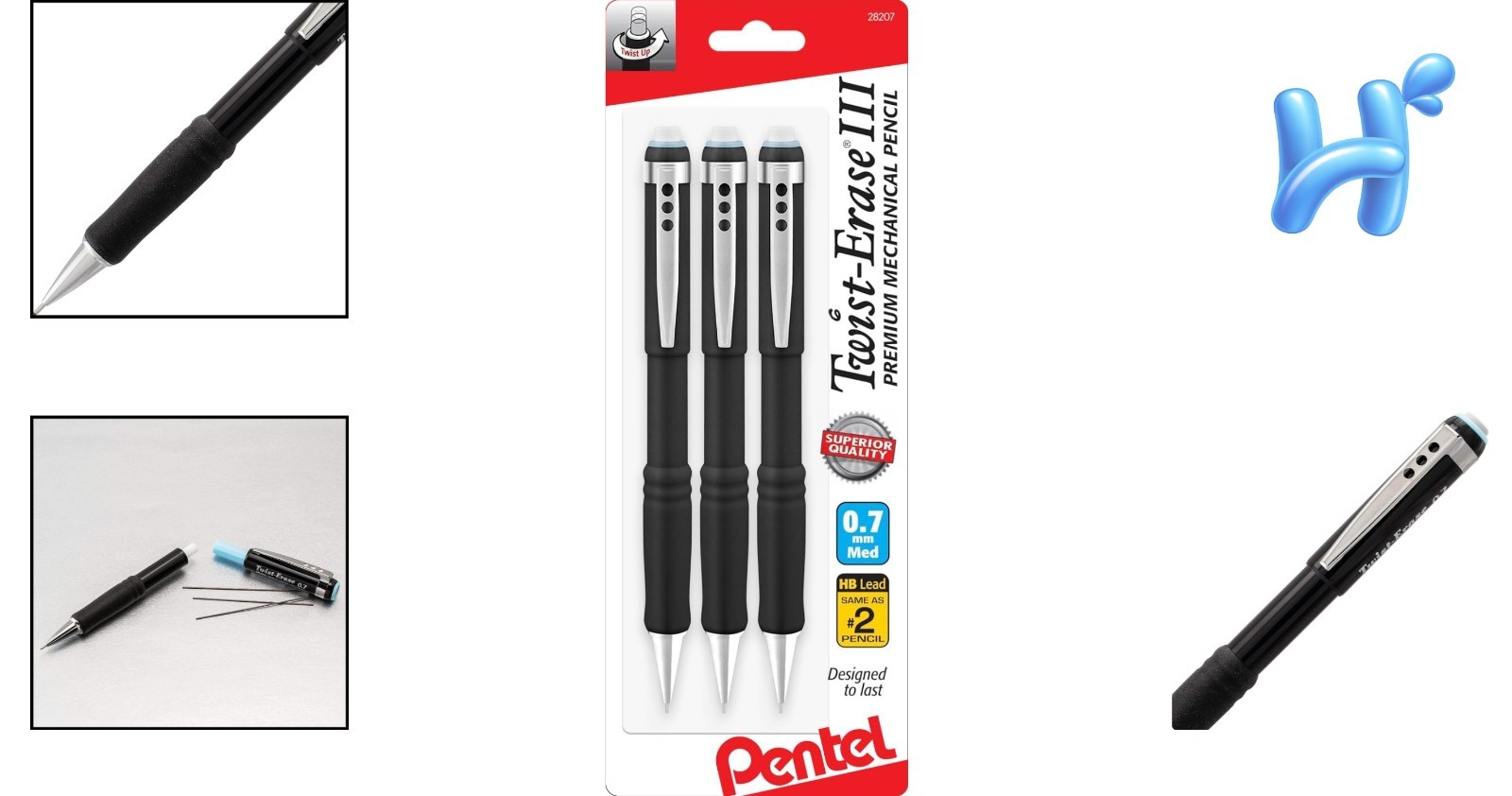 Black Barrel Mechanical Pencil 0.7 mm – Erasable with Comfort Grip