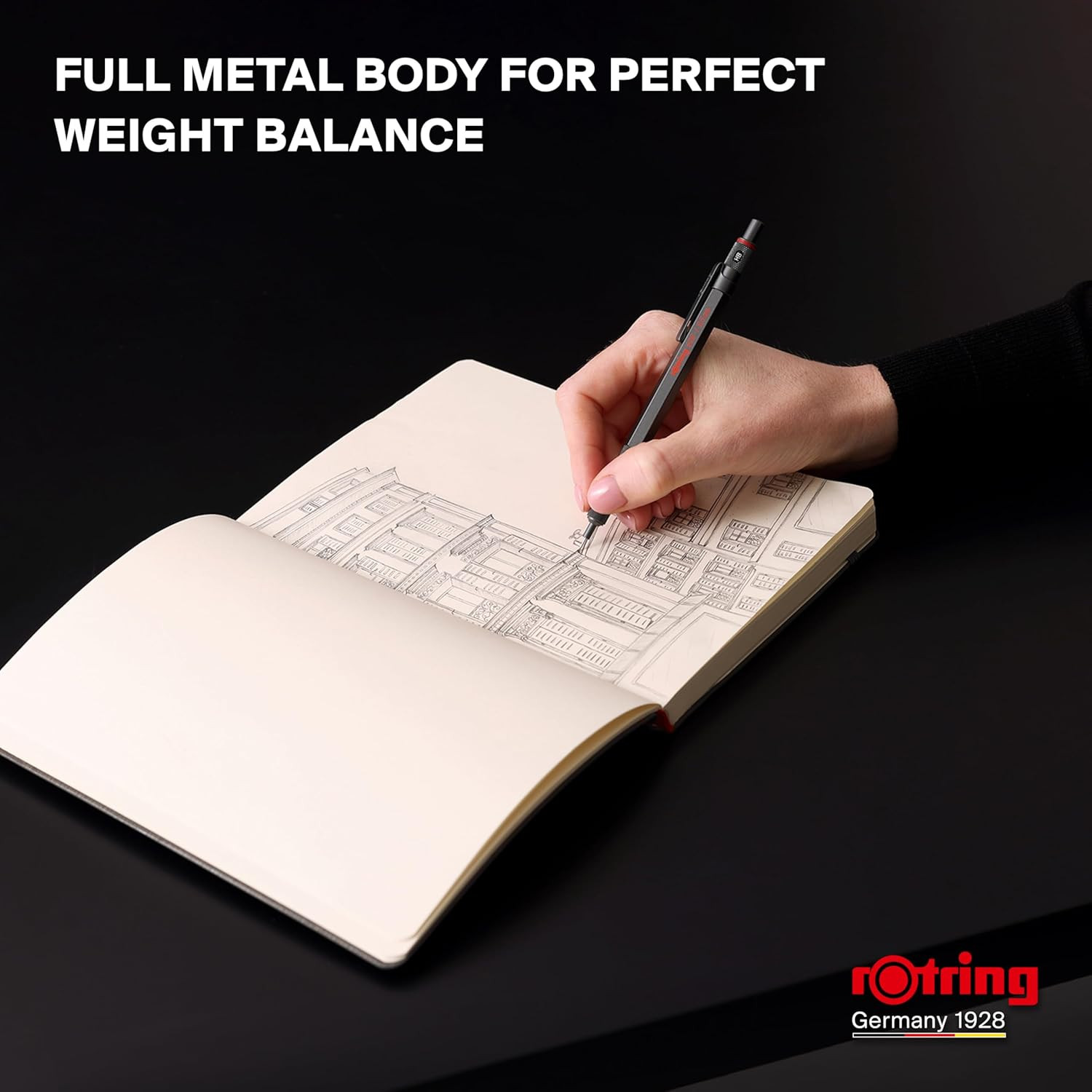 600 Full-Metal Body 0.7Mm Mechanical Pencil, Black, for Precise Ruler-Based Draw