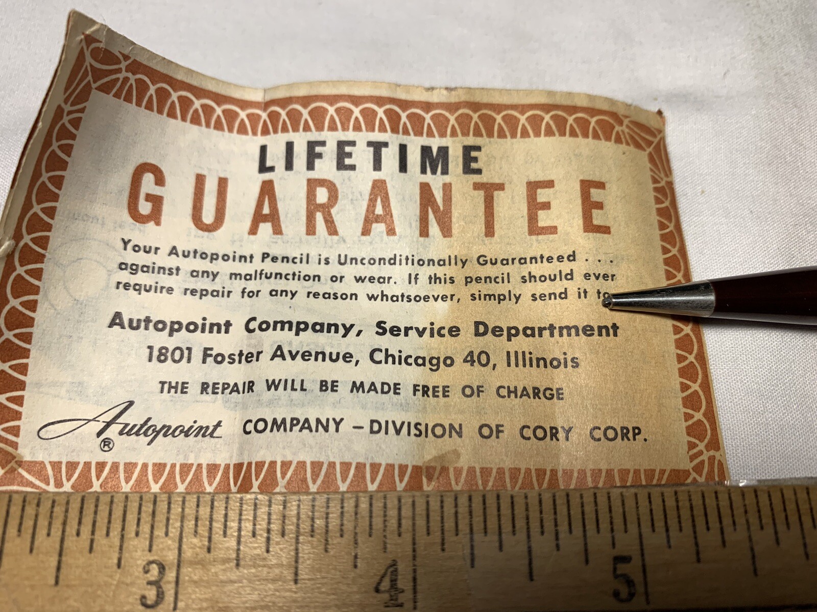 1960’s Lead Mechanical Pencil Autopoint Kovalsky Carr Electric Supp Rochester NY