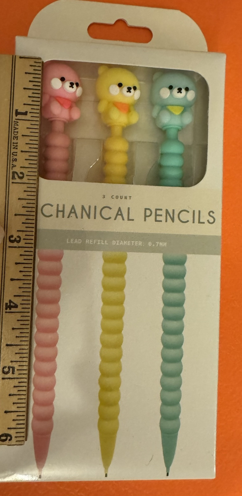 Mechanical Pencils 3 Count Pink Yellow Green Bears New In Box