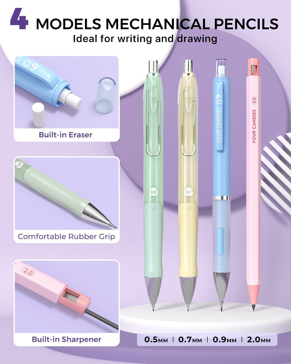 42PCS Aesthetic School Supplies, Mechanical Pencils 0.5Mm, 0.7Mm, 0.9Mm & 2.0Mm