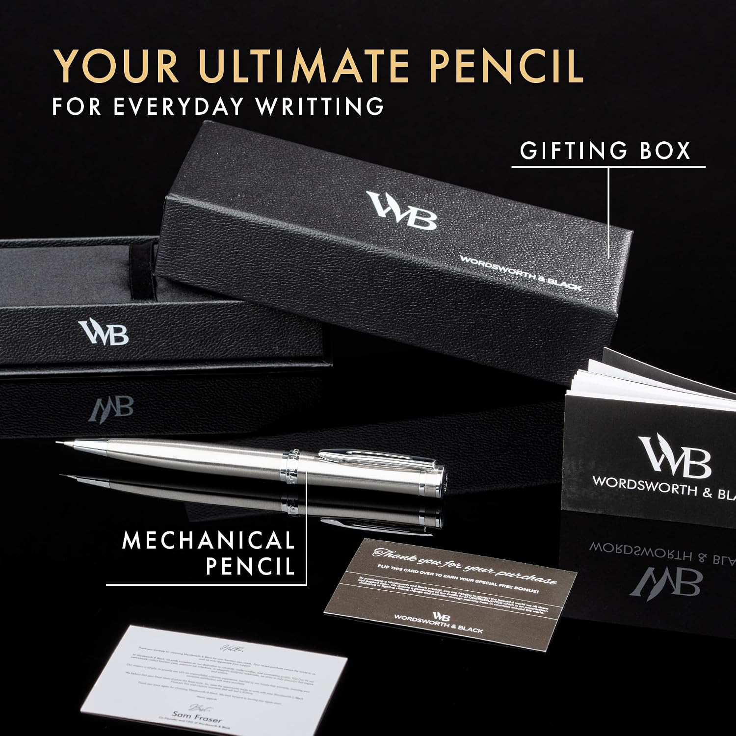 Wordsworth and Black Mechanical Pencil Graphite Lead- Stunning Luxury Metal Penc