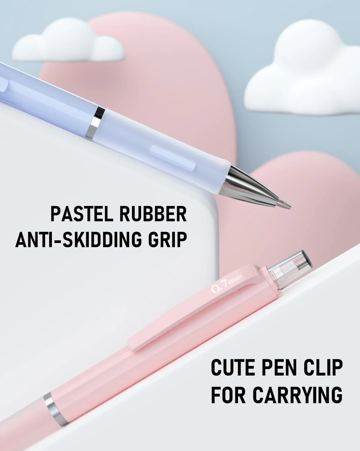 3PCS Cute Mechanical Pencil Set with Case, 0.7 mm Pencils with 6 Tube HB Lead Re