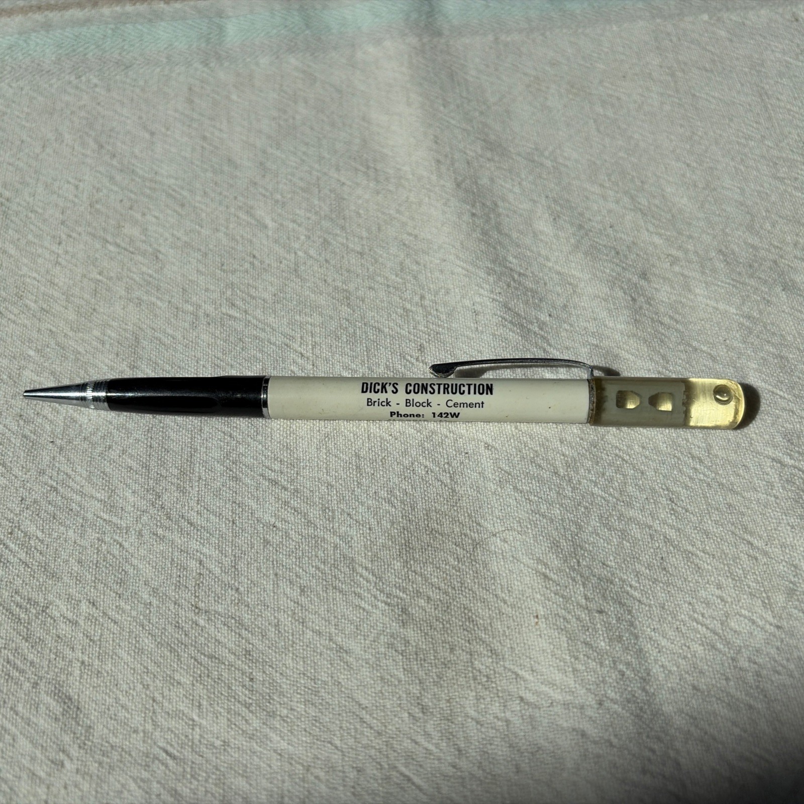 VINTAGE RITEPOINT MECHANICAL PENCIL ADVERTISE : DICK’S CONSTRUCTION FLOATY BLOCK