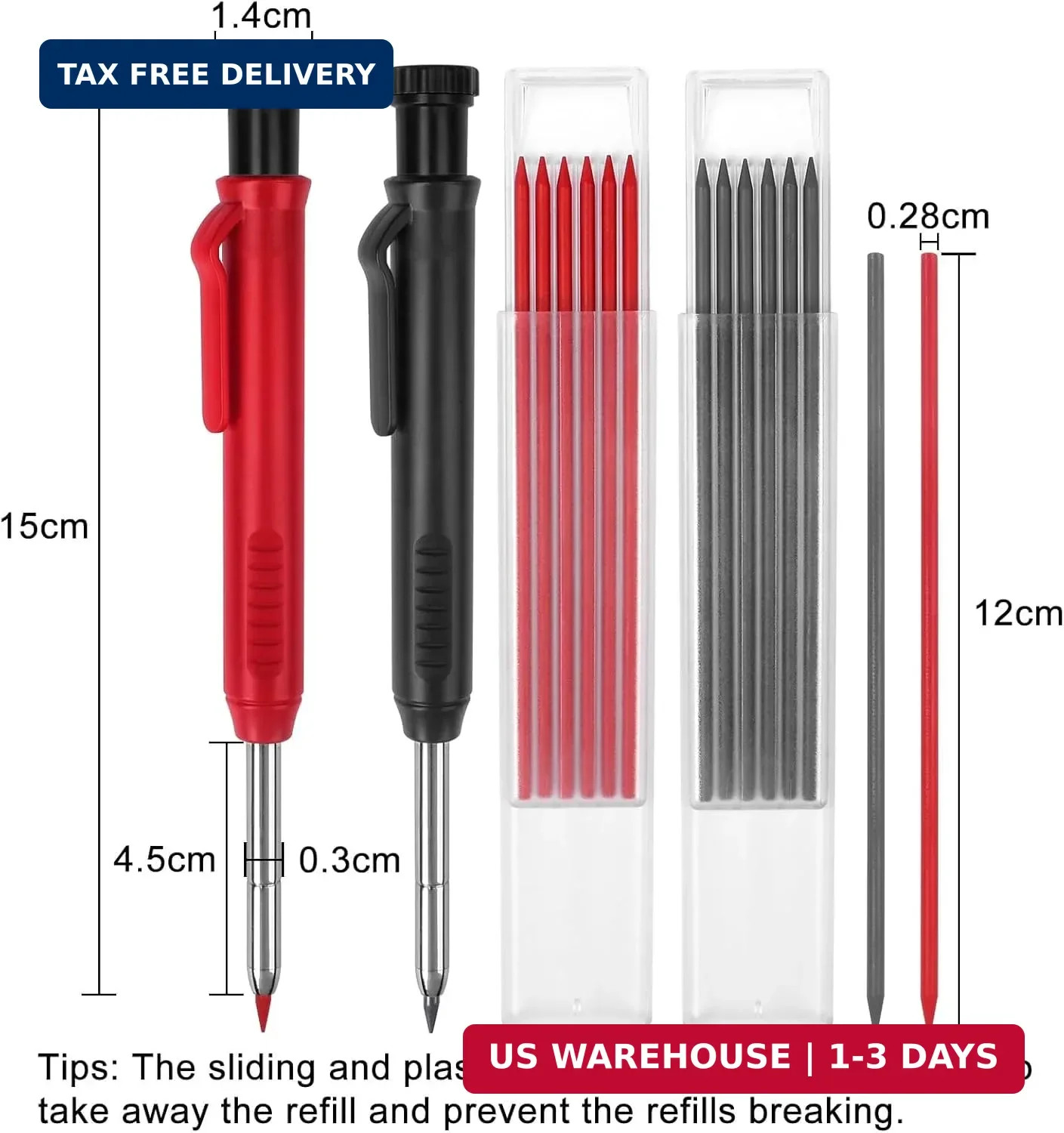 2 Pack Carpenter Pencils Mechanical Pencils with 12 Refills, Construction Pencil