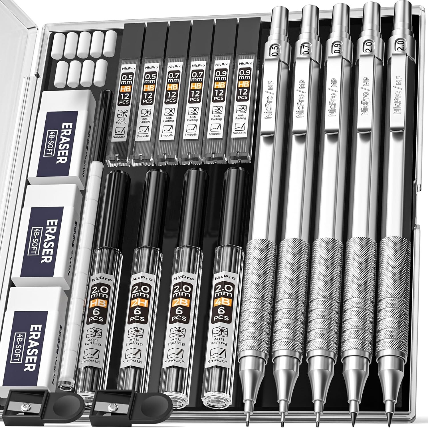 Versatile 22PCS Art Drafting Pencil Set with Ergonomic Metal Grip & Accessories