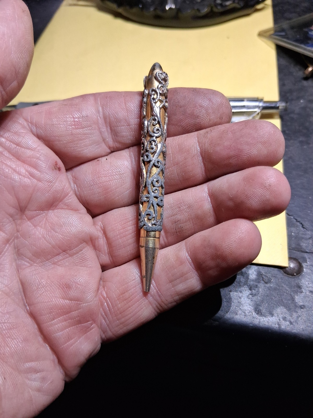 Vintage Mechanical Gold Tone Filigree Mini Pencil