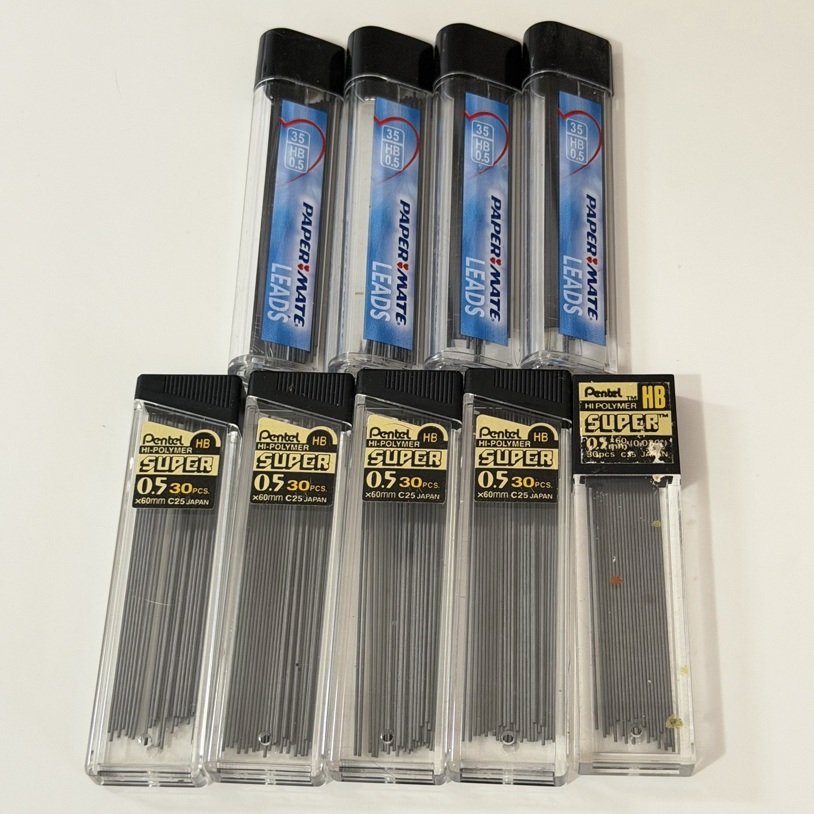 Mixed Lot HB 0.5mm Mechanical Pencil Leads – 9 Containers (Pentel & Paper Mate)