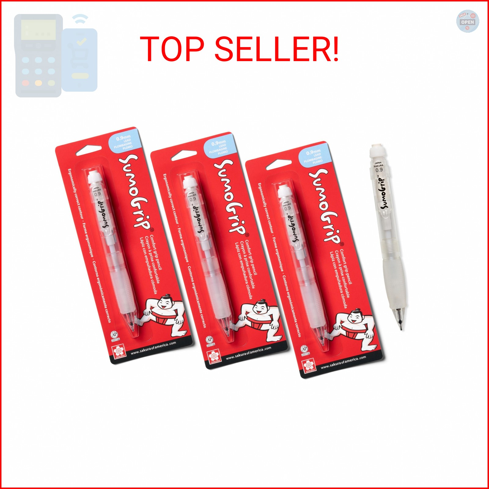 SAKURA SumoGrip Pencil with Comfort Grip – 0.9 mm Ergonomic Mechanical Pencil –
