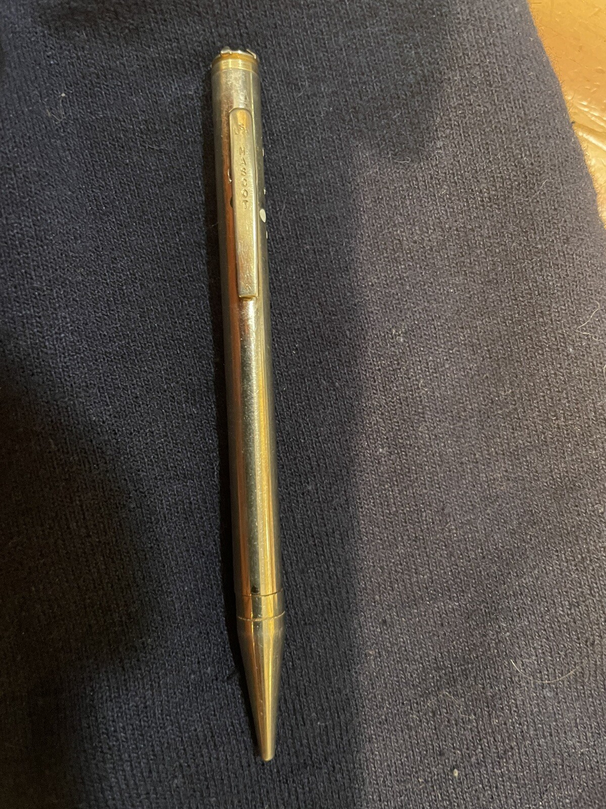 Vintage Gold Plated Mechanical Pencil Stamped Mascot USA & Enamel Flowers