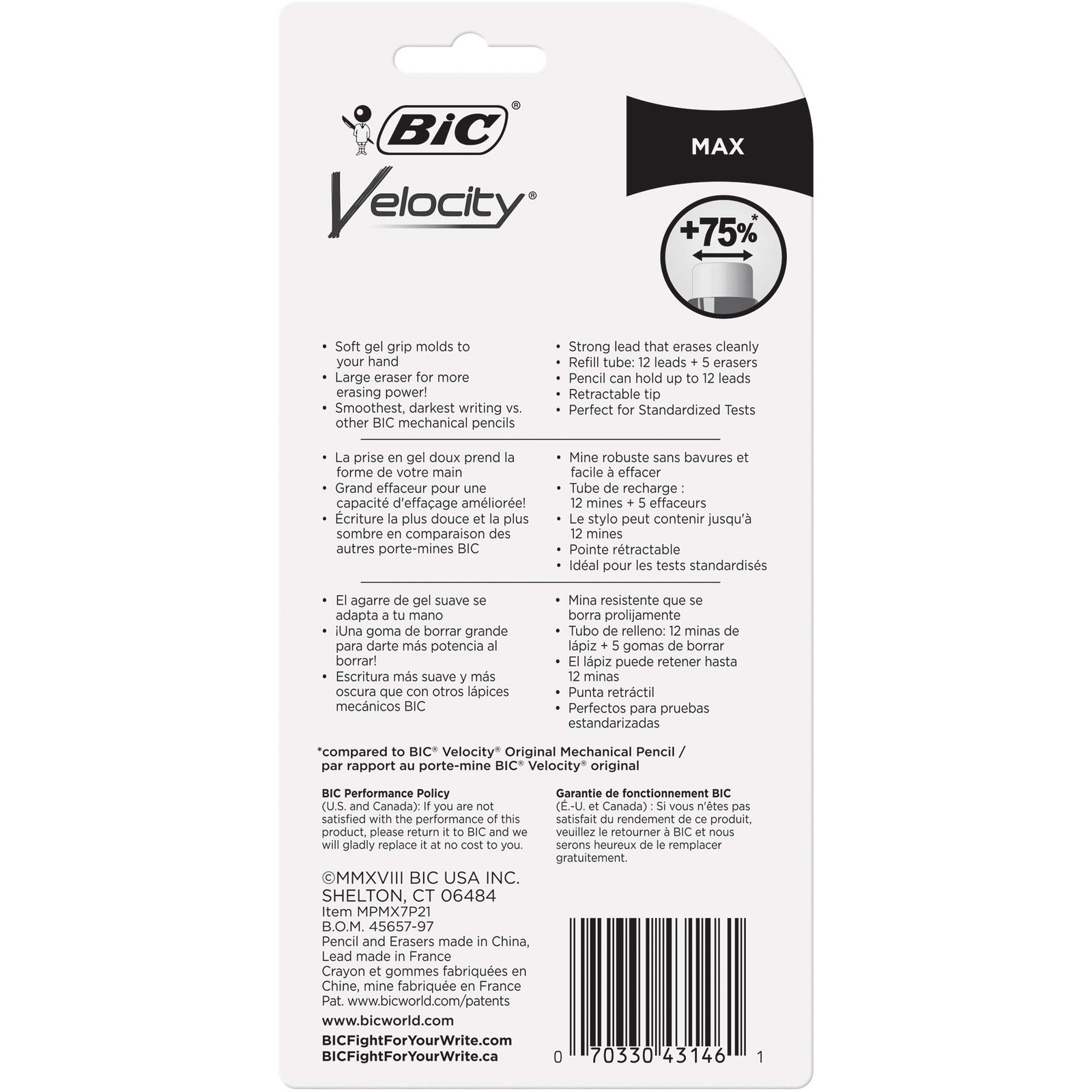 BIC Velocity Max Mechanical 2 Count (Pack of 1), 0.7mm Black Lead Pencils