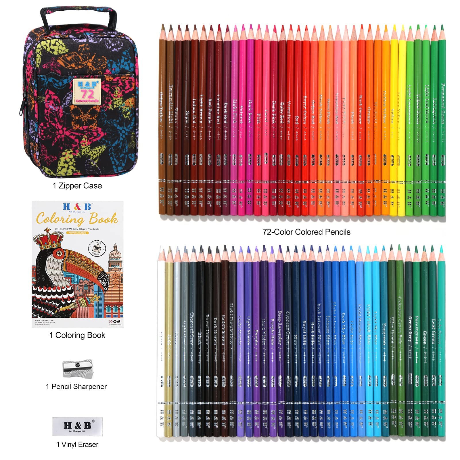 H & B 72-Color Colored Pencils Set 1 count (Pack of 72), 72Count 1)