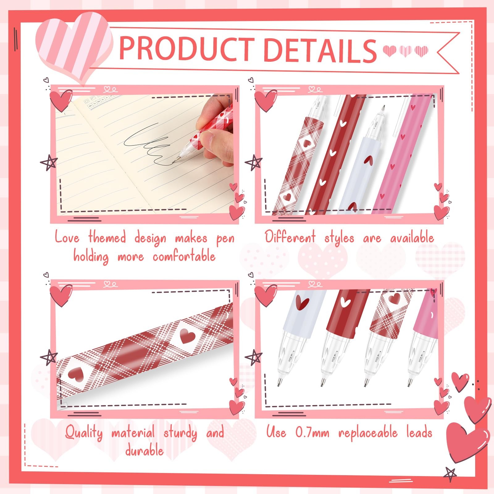 Sayglossy 100 Pcs Cute Heart Mechanical Pencils Bulk 0.7mm Stackable Fun Mech…