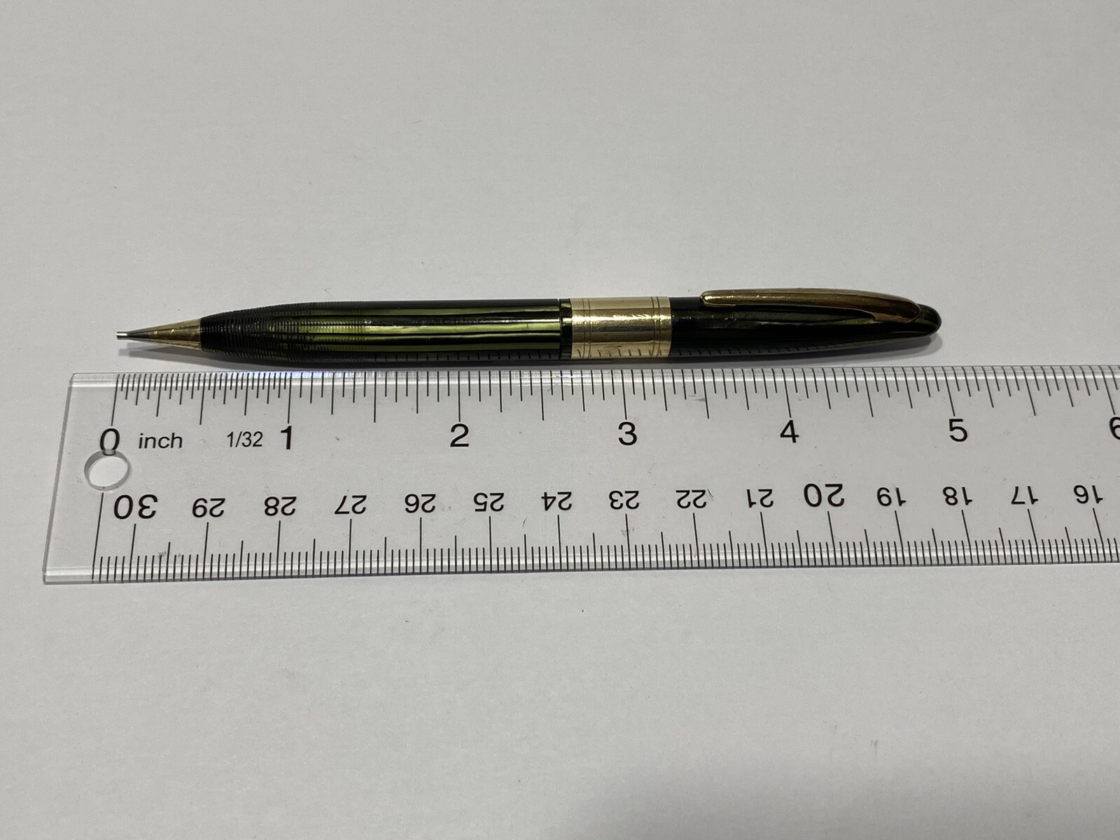 SHEAFFER 500 GREEN AND BLACK STRIPES GOLD BAND AND TRIM PENCIL