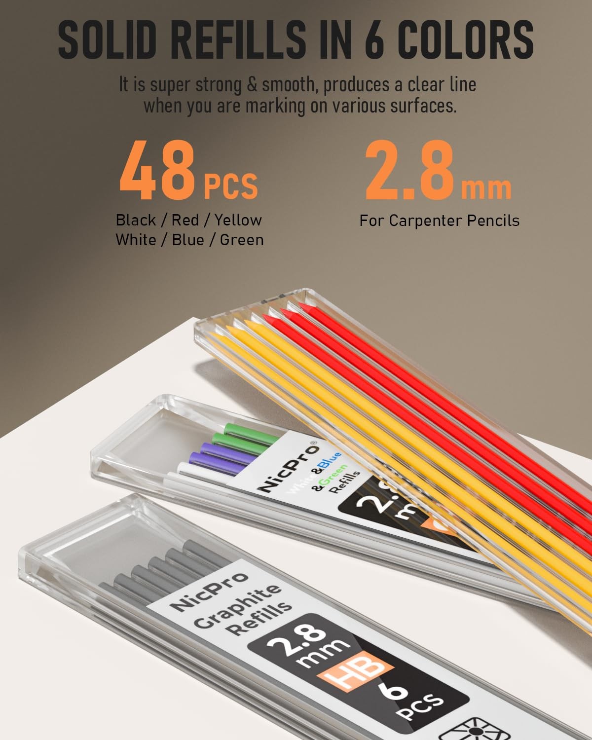 Nicpro 6 Pack Carpenter Pencil 6 Pack, Black,Red,Yellow,Green,Blue,Orange