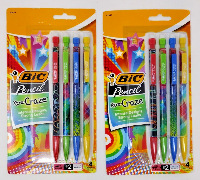 New Old Stock 2014 BIC Xtra Craze Intense Design 4 Pack Mechanical Pencils Lot 2
