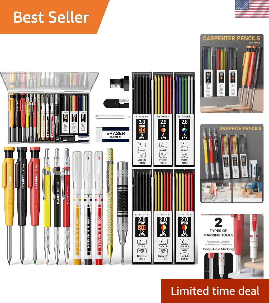 22 Pack Carpenter Pencil Set with Sharpener, Mechanical Carpenter Pencils wit…