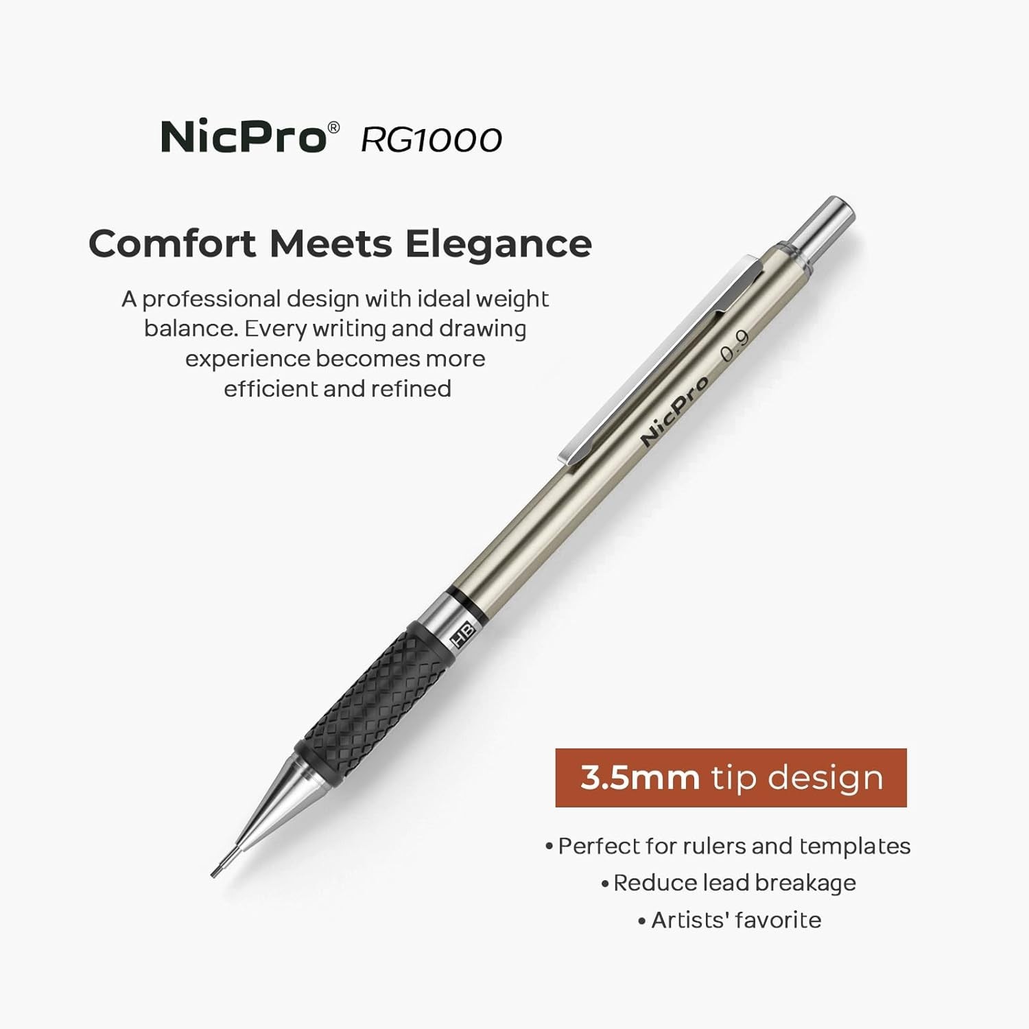 0.9 Mm Mechanical Pencil Set with Case, 3PCS Metal Mechanical Pencils with 6 Tub