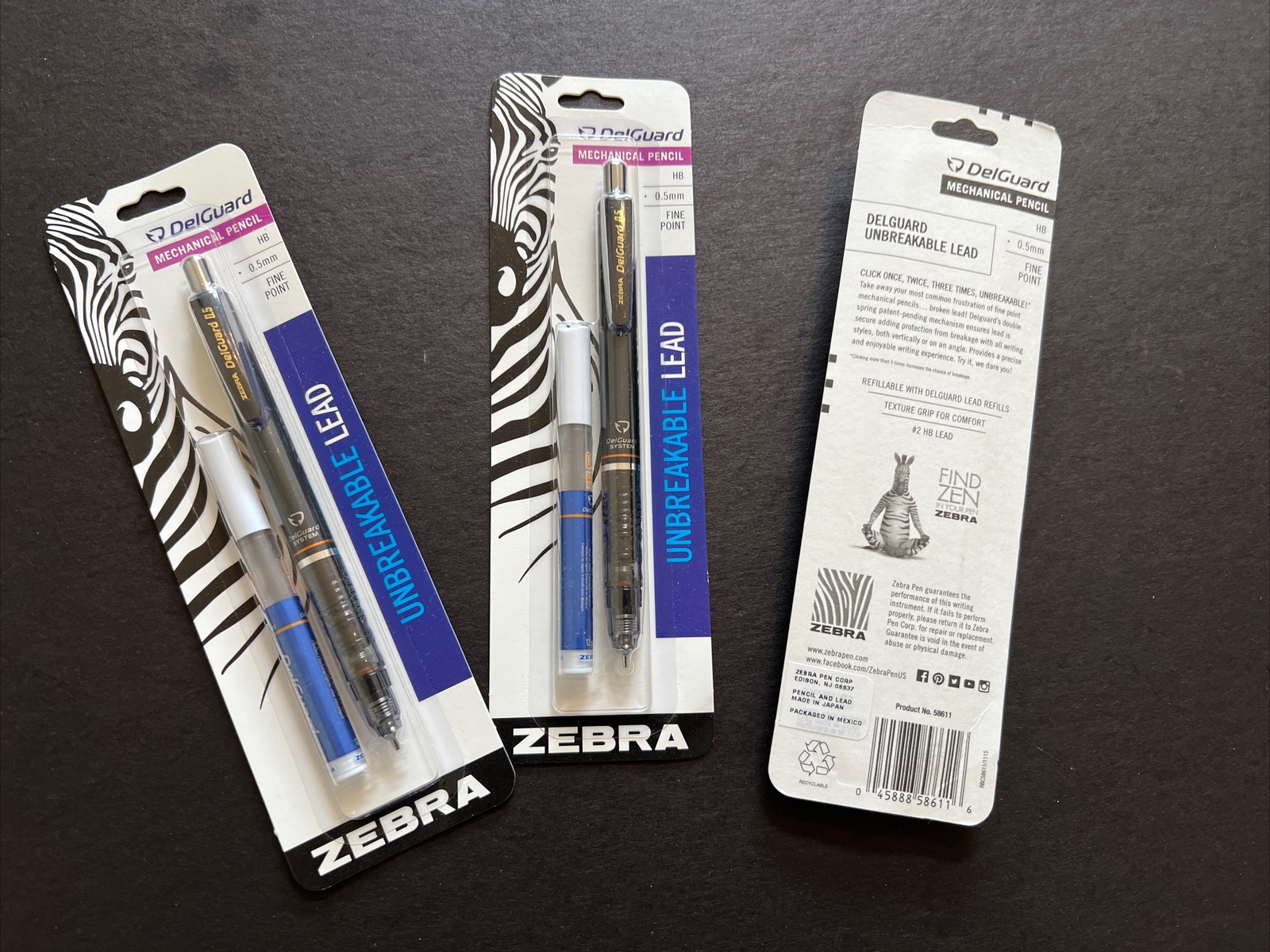 Lot of 3 Zebra DelGuard Mechanical Pencil Lead Refill Fine Point 0.5mm Point