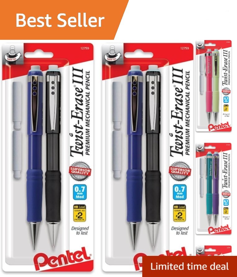 Durable & Reliable 4-Pack Twist-Erase III Pencils 0.7mm with Easy Eraser Refills